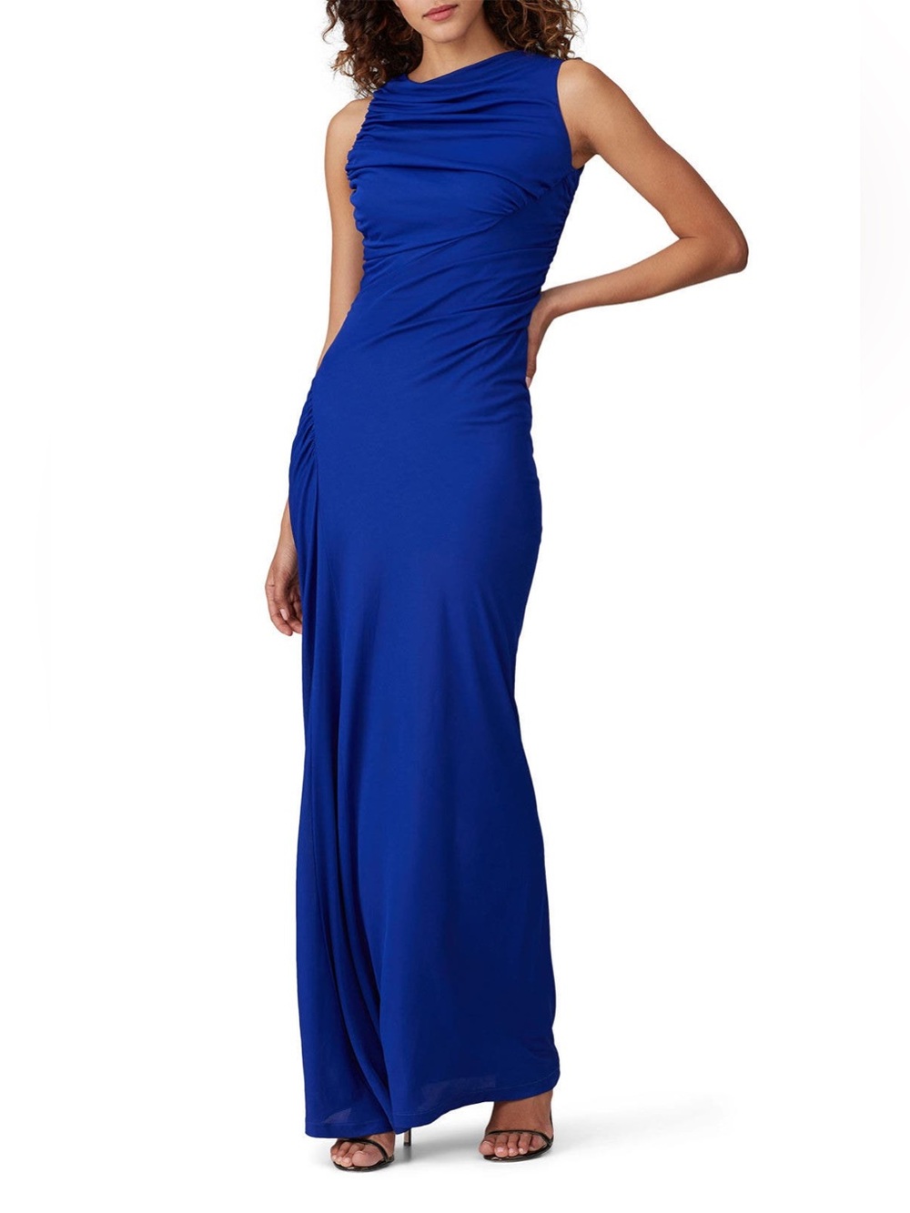 Atlein Cobalt Blue Ruched Sleeveless Maxi Gown Size 38 25942